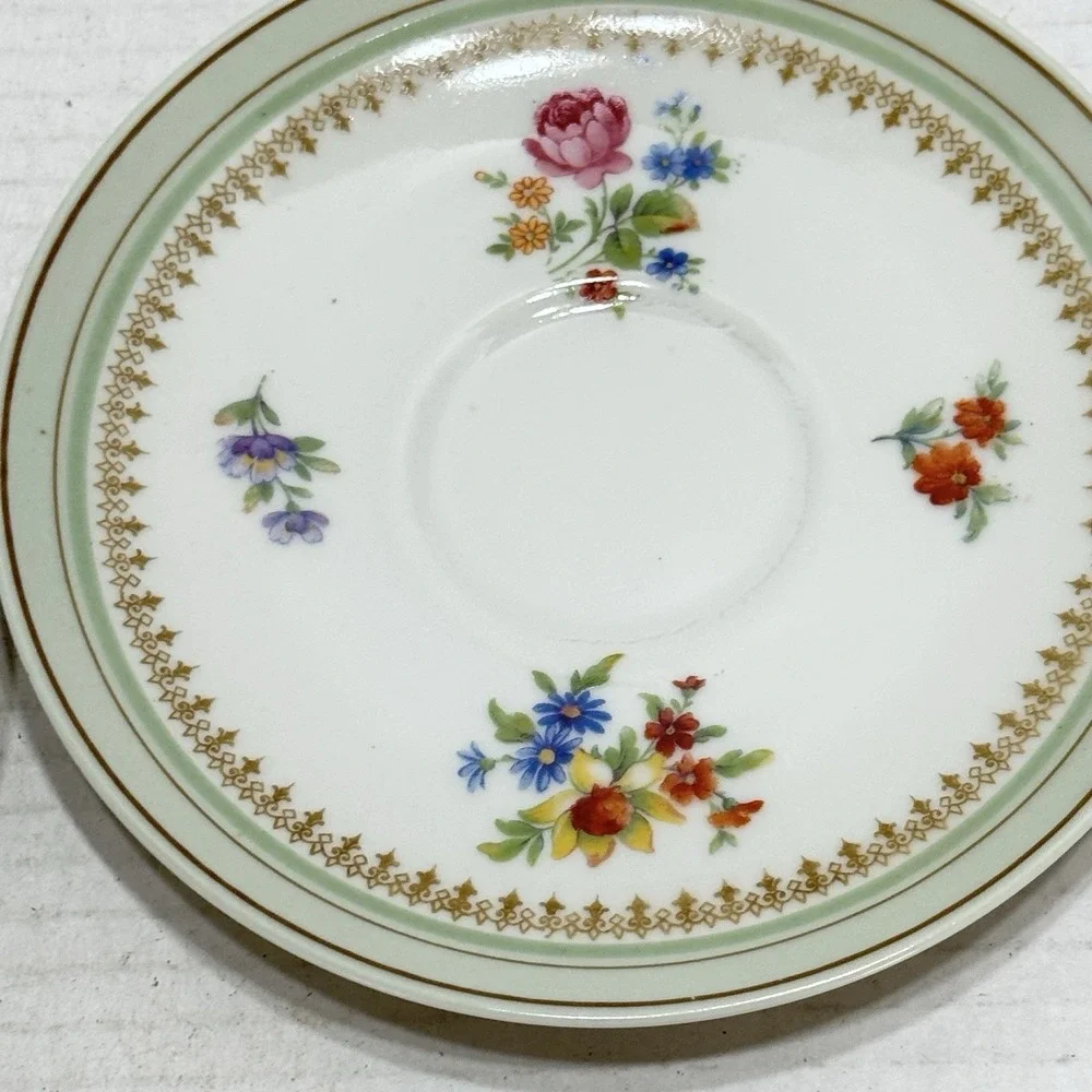 2 Charles Ahrenfeldt Limoges Tea Coffee Cup Saucer FranceFlower Wild Pink Purple